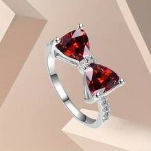 EJG 1 Pc Red Bow  Ring For Women, Size 7-10, Bohemian Cute Ring, Valentine's Birthday Christmas Gift For Her, Back To School, Office, Party Jewelry,  Everyday Stackable Dainty Ring - 紅色 - 查看 3