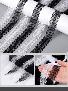 1/2pairs(100cm) Lace Shoelaces, Elegant Lace Shoelaces, Lace Bow Shoelaces, Elegant Satin-Lace Trim Ballet Style Shoe Laces, Geometric Hollow-Out Pattern, Sneakers, Casual Shoes Accessories, For Summer Daily Wear Casual Shoes, White Shoes
