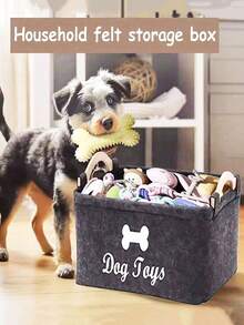1pc Felt Pet Toy Box, Dog Toy Box, Storage Basket Chest Organizer For Organizing Pet Toys, Blankets, Leashes And Food - Dark Grey - View 7