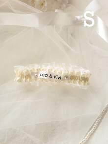 Satin Lace Wedding Garter, Customizable Name Date Letter Embroidery, Faux Pearl Double Layer Adjustable Plus Size Garter, Wedding Keepsake - Multicolor - View 21