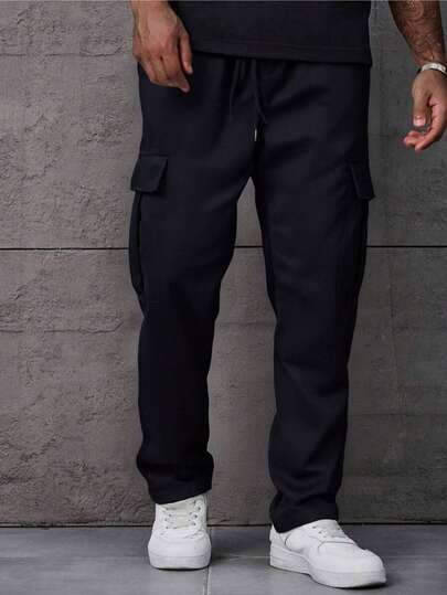 1 pieza Pantalón cargo de unicolor para hombre de talla grande, pantalón casual de corte holgado para uso diario, deportes, actividades al aire libre, senderismo, fitness, trotar, versátil y de moda, pierna recta