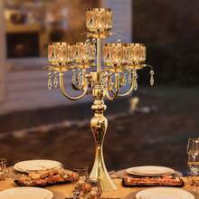 1pc/2pc Gold 5 Arm Pendant Square Crystal Table Decor 22 Inch Candle Holder, Classic And Elegant Table Centerpiece Atmosphere Candle Holders For Gift Wedding Party Home Decor,Halloween, Christmas Decorations - Gold - View 1