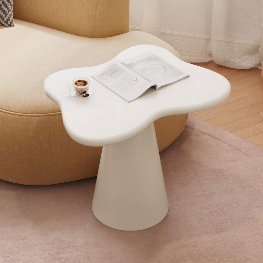Guyii Cream White Butterfly-Shaped Side Table, Irregular End Table, Modern Sofa Table For Living Room, Bedroom, Easy Assembly - White - View 1