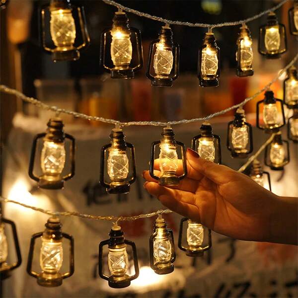 1pc Vintage Oil Lamp LED String Lights, Camping Atmosphere Lights, Tent Canopy Decor Lights, Bar Stall Outdoor Camping Atmosphere Lighting String