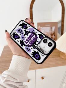 1 Piece Halloween Pattern Metal Stand Phone Case With Black And Purple Ghost Pattern, Compatible With Magnetic Charging, Built-In Lens Protector And Adjustable Stand, Suitable For IPhone 16 Pro Max Phone Case/16E/15/14/13/12/11/Pro/Pro Max/Plus Phone Case - Black FS8222 - View 3