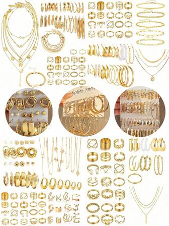 37-68pcs Elegant Vintage Butterfly, Heart, Faux Pearl, Twist Knot, Star, Moon, Rhinestone, Wide Band, Snake Chain, Braid Chain, Geometric C-Shape Earrings, Necklaces, Rings, Bracelets Jewelry Set, Suitable For Holidays, Parties, Daily Wear, Holiday Gifts