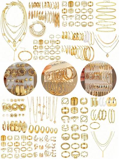 37-68 件优雅复古蝴蝶、心形、仿珍珠、扭结、星星、月亮、水钻、宽带、蛇链、编织链、几何 C 形耳环、项链、戒指、手链首饰套装，适合节日、派对、日常佩戴、节日礼物