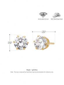 【奢华莫桑石纯银耳钉】1对 0.6克拉&1克拉&2克拉&3克拉&4克拉&6克拉 莫桑石 奢华圆形切割 结婚订婚 925纯银耳钉 女士 女孩 日常装饰 舞会 派对 宴会 精致珠宝