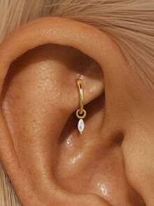 EleRunis 1 pieza Pendientes de aro de plata de ley 925 con forma de marquesa, ligeros y pequeños para perforación de nariz, helix, septo nasal, cartílago y trago, adecuados para uso diario de mujeres