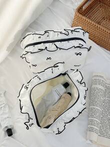 1Pc Cute Bowknot Pattern Multifunctional Kids Makeup Bag With Lace Ruffle Decoration,Sanitary Bag,Coin Bag,Toiletry Bag,Large Capacity Cosmetic Bag Make Up Bag For Home, Travel, Vacation And School Use ,Makeup Bag Makeup Pouch Skincare Bag Toiletry Bag Packing Cubes,Travel Essentials Cruise Essentials Dorm Essentials,Mom Gifts,Birthday Gifts,Gifts For Friends And Teachers