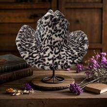 Furry Leopard Print Cowgirl Hat British Style Upturn Brim Western Hat  Jazz Cap For Women Men For Fall Winter - 黑色 - 查看 2