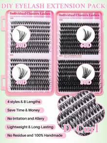 640PCS 20D40D60D80D Cluster Lashes Kit High Capacity Individual Lash Clusters 9-16mm Mixed D Curl Effect Natural Look Wispy Soft And Comfortable False Eyelashes Long-Lasting Individual Lashes Kit With Lash Bond&Seal And Tweezers And Lash Brush - màu đen - Xem 2