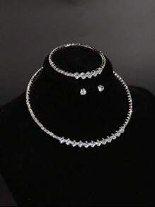 1pc Women's Rhinestone Choker Necklace, Rigid Fixed Formal Party Collar Necklace - Silver - View 5
