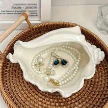 1pc Large Ceramic Seashell Jewelry Tray Lacquered Finish Oval Multi-Purpose Jewelry Tray For Rings Bracelets Earrings Decorative Trinket Dish With Unique Closure Decor Elegant Coastal Beach Vanity Organizer Boho Chic Desk Catchall For Bedroom Bathroom Dresser Entryway Charming Gift Idea For Bridesmaids Holiday Hostess Christmas Stocking Stuffer Autumn Thanksgiving Tabletop Accent Photo Prop Cottagecore Home Decor Accent Piece - Multicolor - View 4