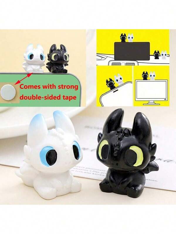 How to Train Your Dragon 1/2/5 pièces Figurines de couple noir et blanc sans dents, décorations de collection en PVC, convient pour la voiture, la chambre, le téléphone, l'ordinateur portable - utilisation intérieure/extérieure, sans électricité requise, cadeau de fête parfait, décoration de dragon, décoration de voiture, design fantaisiste, détails expressifs des yeux, texture détaillée, faveurs de fête, faveurs de fête de Noël, faveurs de fête d'Halloween