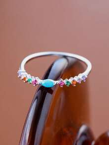 925 Sterling Silver Colorful Diamond Eye Ring, Elegant Luxury Delicate Jewelry