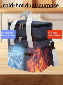 1pc Double Layer Insulated Lunch Box Bag For Office Workers, Large Capacity Hand-Held Bag For Students To Bring Food, Insulated Bag For Lunch Boxes, Outdoor Picnic Bag, Home Decor, Party & Christmas Storage - Multicolor - View 7