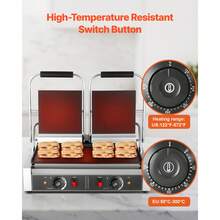 Commercial Panini Grill, 3600W Electric Sandwich Panini Maker, Stainless Steel Double Sandwichs Press With Handle And Temp Control, 19x9 In Full Flat Enamel Plate, For Hamburger Steak Bacon - US A Type Plug(110-127V) - View 5