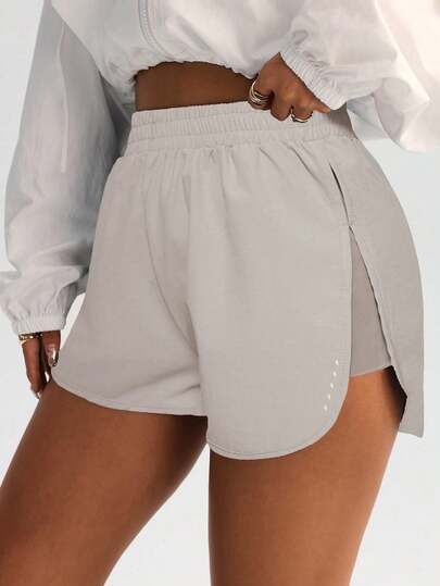 FWH High-Waisted Slimming Workout Shorts With Side Slit, 4-Way Stretch For Flexible Movement, Ideal For Yoga And Urban Strolling, Curve-Enhancing Athletic Shorts, Essential Training Shorts