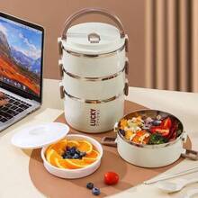 Lonchera de acero inoxidable, caja cuadrada portátil y conveniente de gran capacidad, lonchera de diseño multicapa, adecuada para el hogar, la escuela y la oficina. - Blanco 2 capas - Ver 10