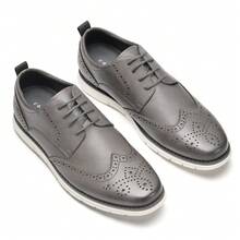 Mens Dress Shoes Casual Oxford Shoes Dress Sneakers Comfortable Business Wingtip Brogue Office Shoes - 灰色 - 查看 3