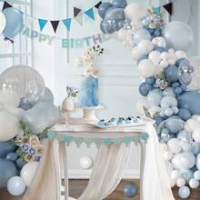147-Piece Blue Balloon Garland Arch Kit With Various Sizes Of Metallic Blue, Confetti, Light Blue, And White Latex Balloons, Including Glue Dots, Balloon Chain, And Ribbon, Perfect For Blue-Themed Birthdays, Weddings, Ocean-Themed Parties, Housewarming, Retirement, Baptisms, Valentine's Day, Halloween, And Holiday Party Background Decorations - 淺藍色 - 查看 9