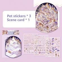 3 arkusze naklejek z miniaturowymi krajobrazami, seria bajek, urocze naklejki dekoracyjne 3D dla uczniów, 3 arkusze naklejek ze zwierzętami + 1 arkusz tektury ze sceną - Wielokolorowe - Zobacz 8