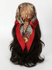 1pc Floral Print Faux Silk 70cm Square Scarf, Men's Bandana, Sun Protection, Versatile Head Wrap, Neck Scarf Accessory