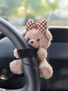 Ornament drăguț cu ursuleț de desene animate, decor creativ pentru bordul mașinii, accesorii interioare auto, decor pentru volanul mașinii, păpușă de pluș