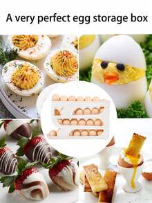 1 pieza Soporte para huevos para refrigerador, dispensador de huevos giratorio, recipiente de almacenamiento de huevos de dos niveles, estante de huevos alimentado por gravedad automático, organizador de despensa de cocina ahorra espacio, accesorio esencial para cocineros en el hogar, regalo práctico de inauguración de la casa para amigos y familiares