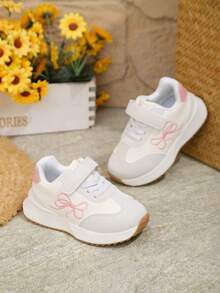 1 Pair New Style Girls Cute Versatile Shoes, Girls Casual Bow Sneakers, Toddler Soft Bottom Little White Leather Shoes - Pink - View 3