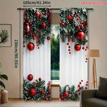 2PCS Christmas Curtains Are Suitable For Winter Home Decoration, Featuring Bright Red Poinsettia Colorful Ball And Pine Tree Branch Patterns. The Pole Pocket Design Protects Privacy And Is Suitable For Multi-Purpose Windows In Living Rooms, Dining Rooms, Bedrooms, Kitchens, Study Rooms, And Game Rooms