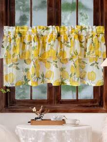 1 件乡村风格黄色柠檬图案双层透明短窗帘帷幔，滤光设计，咖啡厅窗帘帷幔，适用于厨房浴室餐厅窗户 - 黃色 - 查看 1