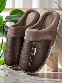Pantuflas de felpa nuevas para hombre de otoño/invierno - Cómodas, antideslizantes y cálidas para ocio interior/exterior (Corre pequeño) - Café integral - Ver 4