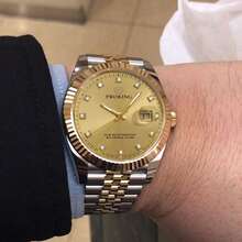 PROKING 1pc 40mm Men's Watch, Luxury Business Waterproof Stainless Steel Case & Band Quartz Watch With Calendar, Luminous Pointer, Black Dial With Rhinestones, Suitable For Daily Wear, Birthday Gift - Gold - View 5