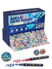 288/240/168/120/72/60/48/36/24/12 Color Tip Acrylic Marker Pens, Waterproof Drawing Pens, Markers. 5mm-1mm, Can Be Written On Stone, Glass, Wood, Canvas, Metal, A Variety Of Objects, Painting, Coloring, Marking, 168 Colors Can Be Selected, Very Bright Colors And Festival Painting Project Creation Back To School