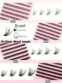 Kit completo de extensión de pestañas DIY: 200 pestañas agrupadas, pestañas individuales reutilizables gruesas y esponjosas con curvatura 80D/60D/40D/30D para maquillaje de ojos en fiestas, escenarios y festivales, racimos de pestañas, pestañas individuales, pestañas postizas