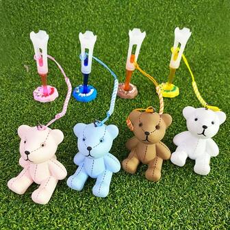 1pc Bear Golf Tee, Resin Figurine Golf Tee, Rubber Head Golf Tees With Rope, Anti-Lost Tee Holder
