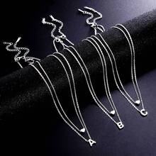 Set Of 2 Exquisite And Elegant Necklaces For Women With Letter Pendant And Heart Pendant, 18k Gold Plated Or 925 Silver Plated - 銀色 - 查看 1