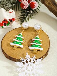 1 Pair Bohemian Style Christmas Element Earrings, Crafted With Enamel And Rhinestone In Christmas Tree Pendant Design, Suitable For Women To Wear During Holidays For Photo Shoots, Also A Great Gift