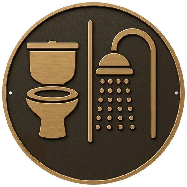 1 szt. Znak łazienkowy - Ikona toalety i prysznica - Ciemnobrązowy/złote ciemnobrązowe tło - Łatwy w zawieszeniu do łazienki, kuchni, hotelu - Nowoczesny, minimalistyczny lub retro styl - Prezent na parapetówkę - Wystrój i akcesoria łazienkowe, styl retro, Łatwy w zawieszeniu projekt, Klasyczny styl, Wysoka jakość wykonania, Wiszące na ścianie, Dla profesjonalistów w projektowaniu wnętrz, 2D płaski