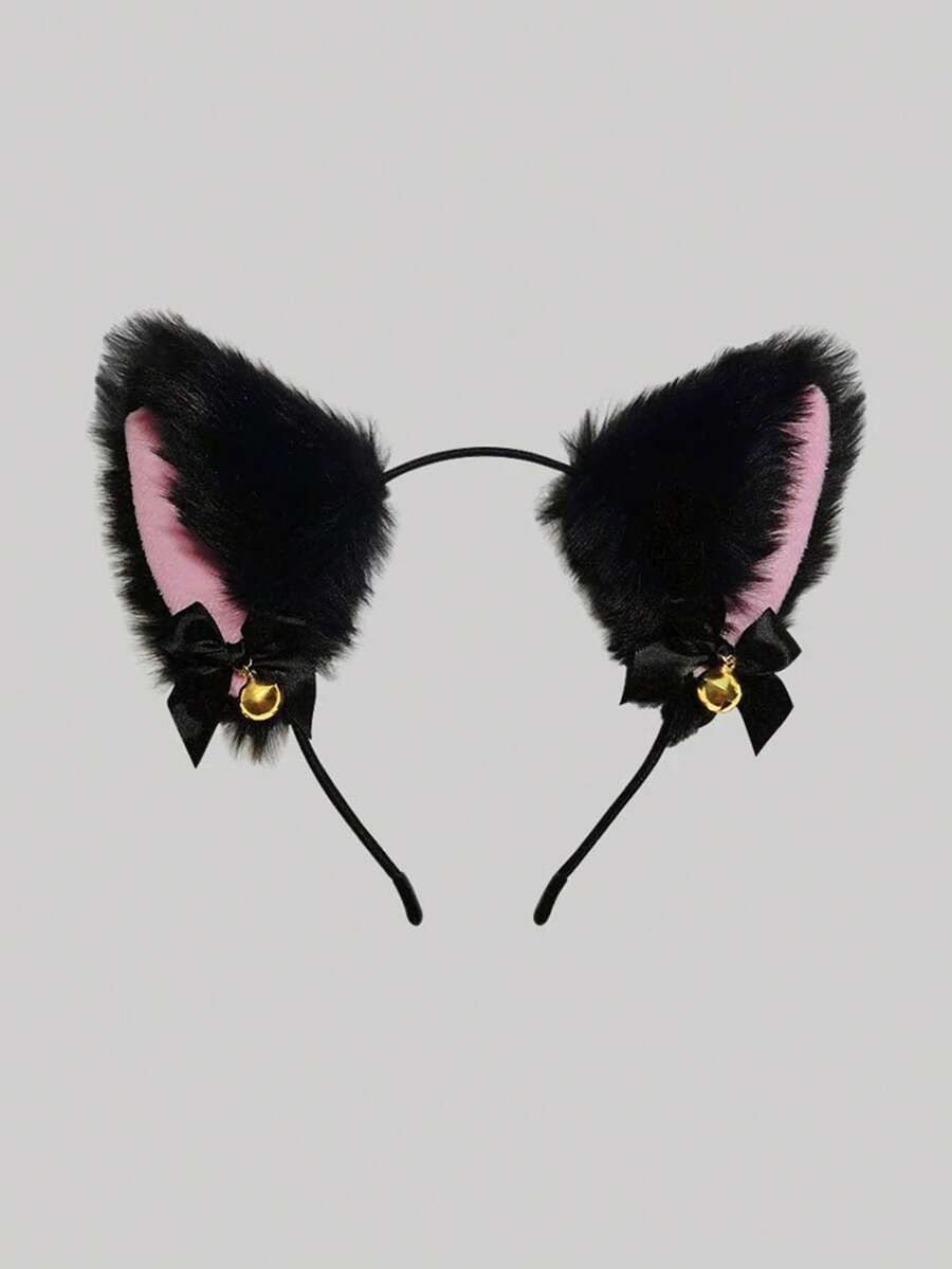2个/1个女士性感猫耳发箍带铃铛，装饰发饰，适合万圣节、圣诞节，可爱角色扮演兔耳发箍拍照，女士头饰