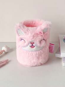1个卡通猫毛绒笔筒学生高颜值桌面文具女生宿舍装饰收纳筒摆件 - 彩色 - 查看 11