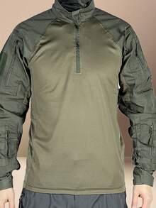Men's Tactical Frog Shirt - Durable Multi-Pocket Long Sleeve Stand Collar Outdoor Shirt, Machine Washable, Sizes S-3XL For Hiking, Camping, Fishing & Casual Wear, Solid Color Design, Reinforced Material, Heavy-Duty Construction - 軍綠色 - 查看 4