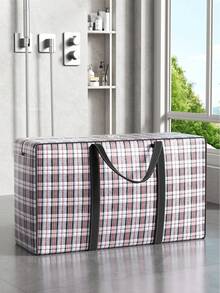 1pc Extra Large Capacity Portable Luggage Bag, Super Spacious Clothes Storage Bag, Oxford Cloth Waterproof Patterned Reusable Zipper Organizer Bag For Autumn/Winter Clothing, Bedding, Travel, Back To School, Dorm, Moving, Christmas, Thanksgiving, Santa Claus Gift, Heavy Duty Tote Bag. Travel Bag, Suitable For Business Trip, Holiday, Multifunctional Travel Luggage Bag, Unisex Weekend Travel Bag.