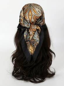 1pc Floral Print Faux Silk 70cm Square Scarf, Men's Bandana, Sun Protection, Versatile Head Wrap, Neck Scarf Accessory