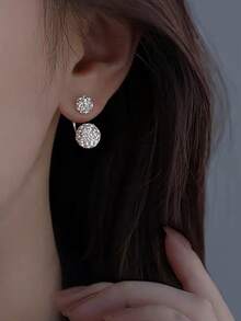 925 纯银优雅双球方晶锆石耳钉，经典日常佩戴夹式耳环，女士球形耳环首饰，适合返校季/秋冬/圣诞节/生日/周年纪念 - 銀色 - 查看 6