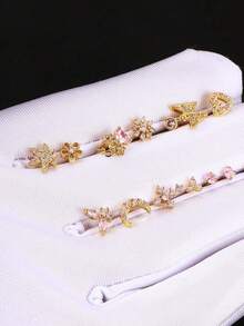 14Pcs Gold Silver Nose Rings Nose Studs For Women Nose Piercings 20G L Shaped Corkscrew Dangle Nose Rings Studs Simulated Diamond Pink CZ Opal Dangling Dangly Hanging Nose Piercing Jewelry With Heart Star Butterfly Flower Cross Moon Charm Cute Dainty Nose Jewelry - L 型,金色和粉紅色 - 查看 6