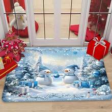 1 pezzo Grande tappeto da area natalizia con motivo pupazzo di neve, cedro e palline di Natale, adatto per cucina, decorazione natalizia, ideale per soggiorno, camera da letto, cucina, ufficio domestico, patio, giardino e decorazione da esterno, realizzato in morbido flanella - Multicolore - Visualizzare 8
