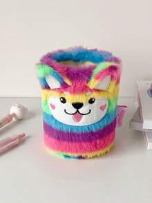 1个卡通猫毛绒笔筒学生高颜值桌面文具女生宿舍装饰收纳筒摆件 - 彩色 - 查看 15